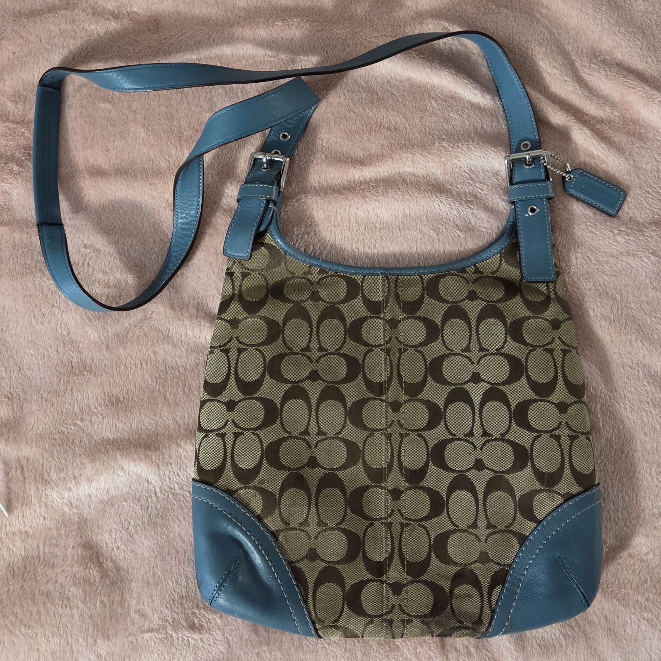 Coach Signature Brown And Blue Crossbody Bag